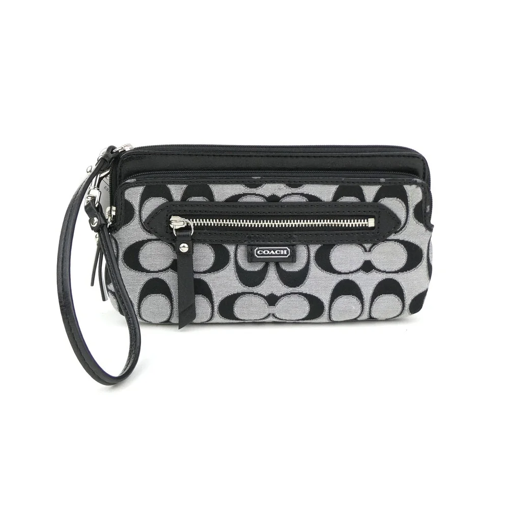 Coach Daisy Outline Signature Moonlight Metallic Double Zip Wristlet F49457